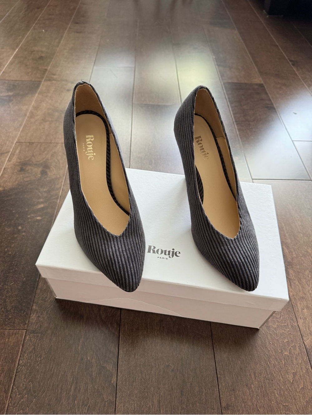 Rouje Charcoal Corduroy Pointed Pumps